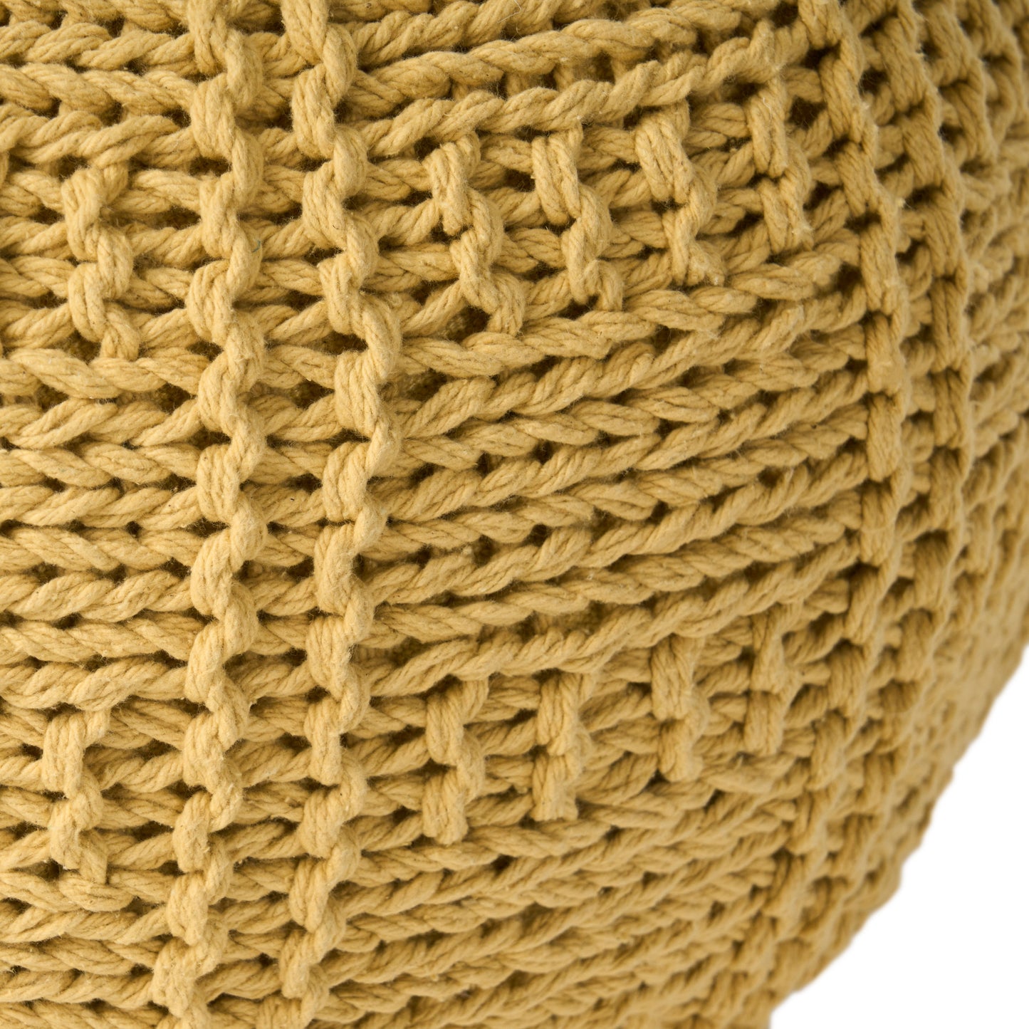Yuny Knitted Cotton 20 x 20 Round Pouf – Modern Comfort Meets Cozy Style- Yellow