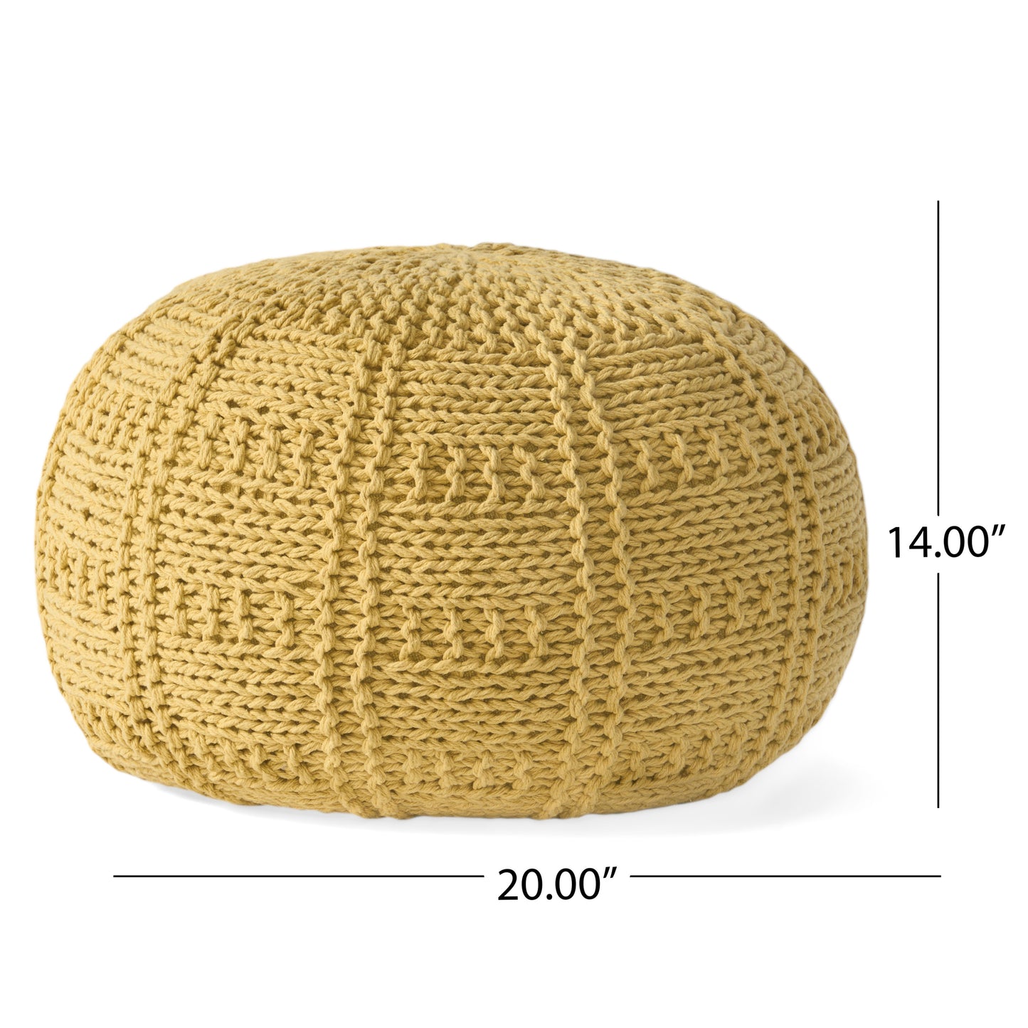 Yuny Knitted Cotton 20 x 20 Round Pouf – Modern Comfort Meets Cozy Style- Yellow