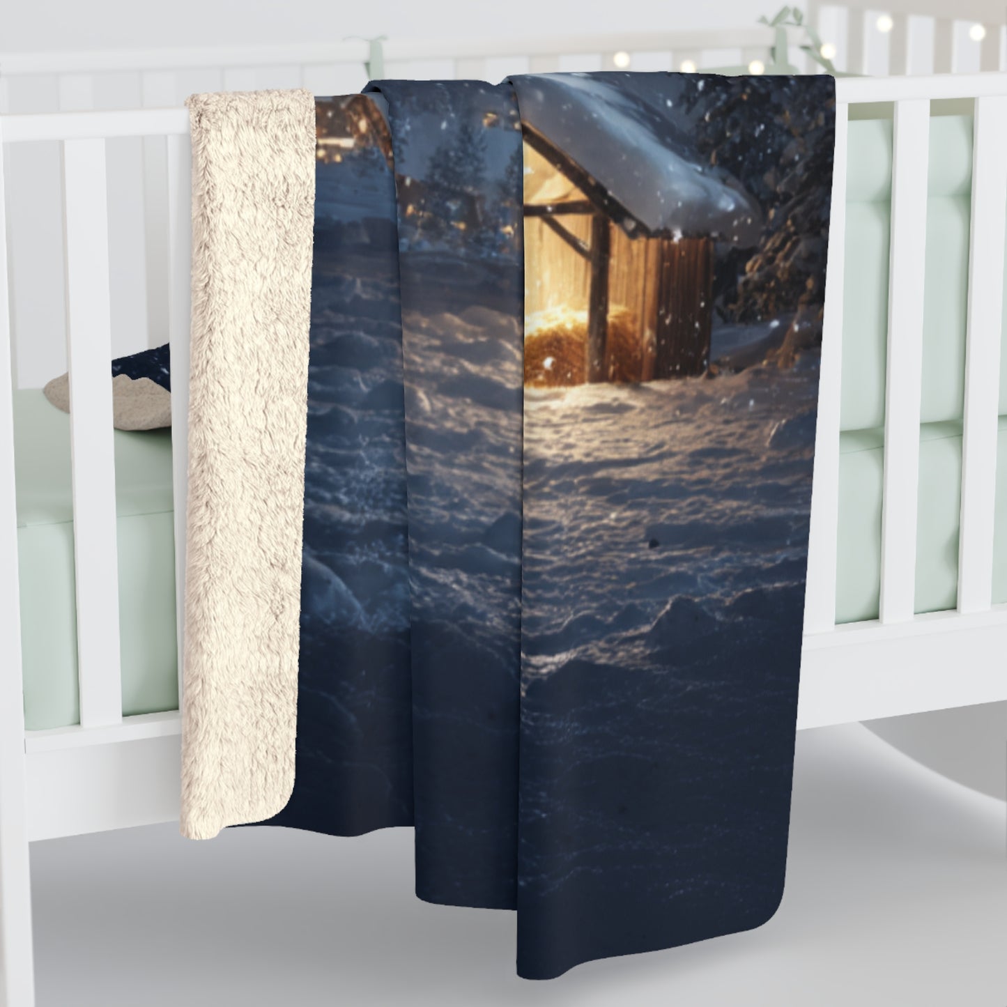 Silent Night Nativity Star of Bethlehem- Sherpa Fleece Blanke