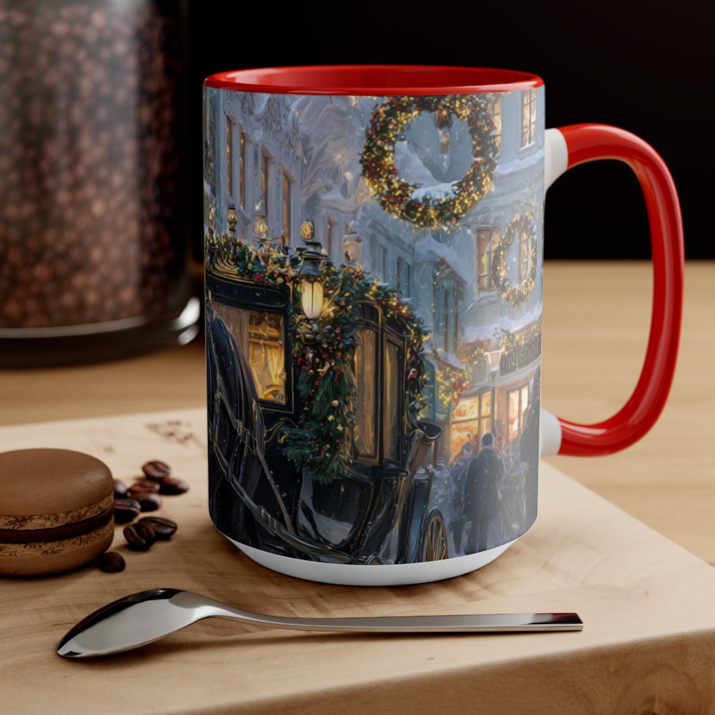 Holiday Horse-Drawn Carriage Accent Mug — Cozy Victorian Christmas Scene