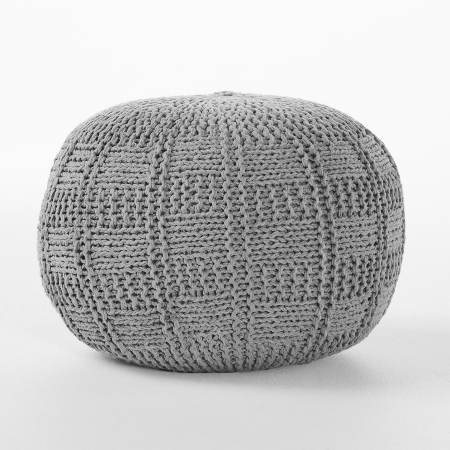 Yuny Knitted Cotton 20 x 20 Round Pouf – Modern Comfort Meets Cozy Style- Grey