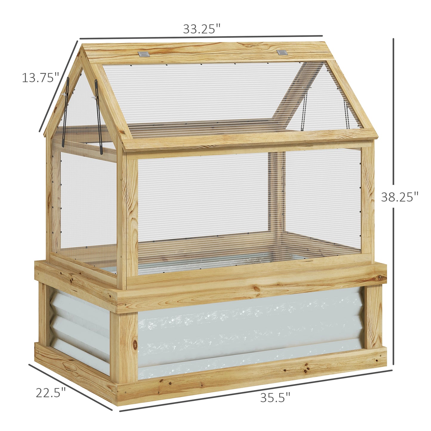 Raised Wooden Cold Frame Greenhouse- 35.5" x 22.5" x 38.25", Natural