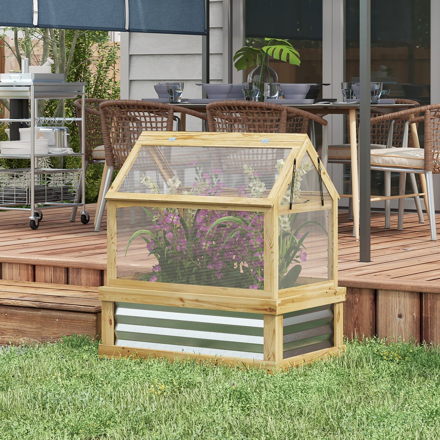Raised Wooden Cold Frame Greenhouse- 35.5" x 22.5" x 38.25", Natural