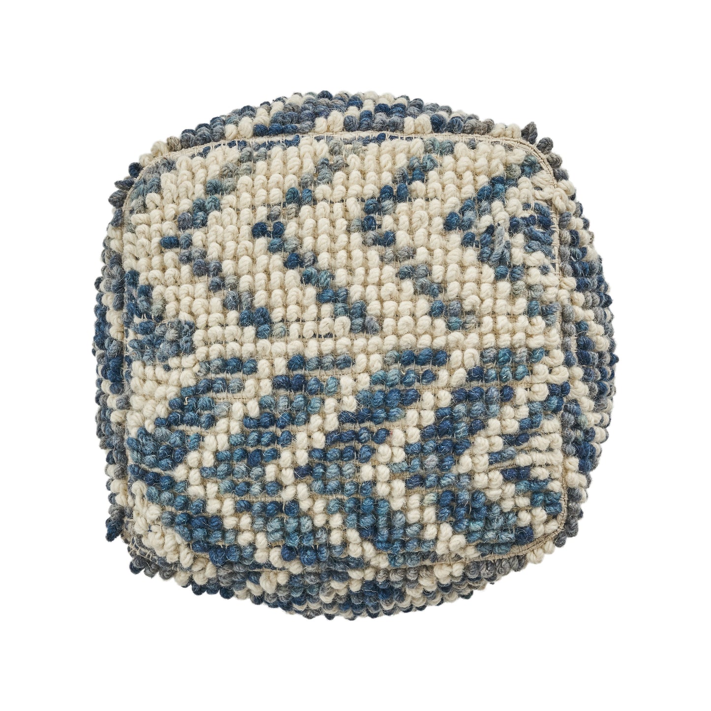 Alina Wool and Cotton Pouf - Natural and Blue