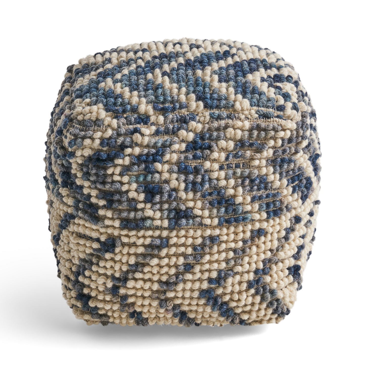 Alina Wool and Cotton Pouf - Natural and Blue