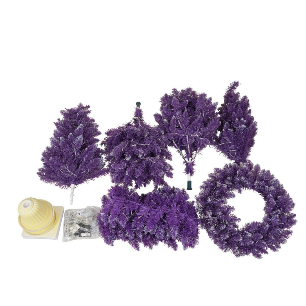 Christmas Holiday 4-Piece Set- Garland, Wreath and Set of 2 Entrance Trees