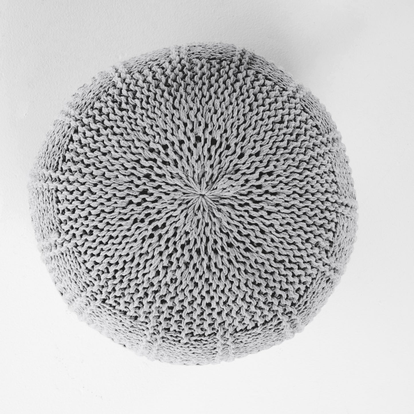 Yuny Knitted Cotton 20 x 20 Round Pouf – Modern Comfort Meets Cozy Style- Grey