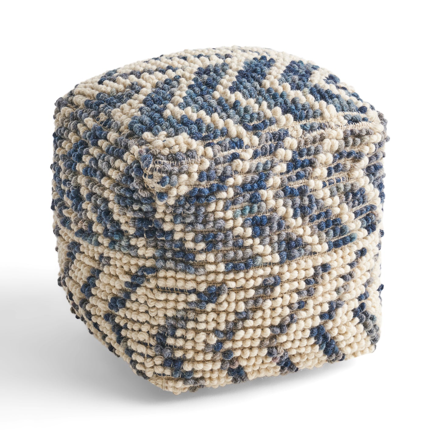 Alina Wool and Cotton Pouf - Natural and Blue