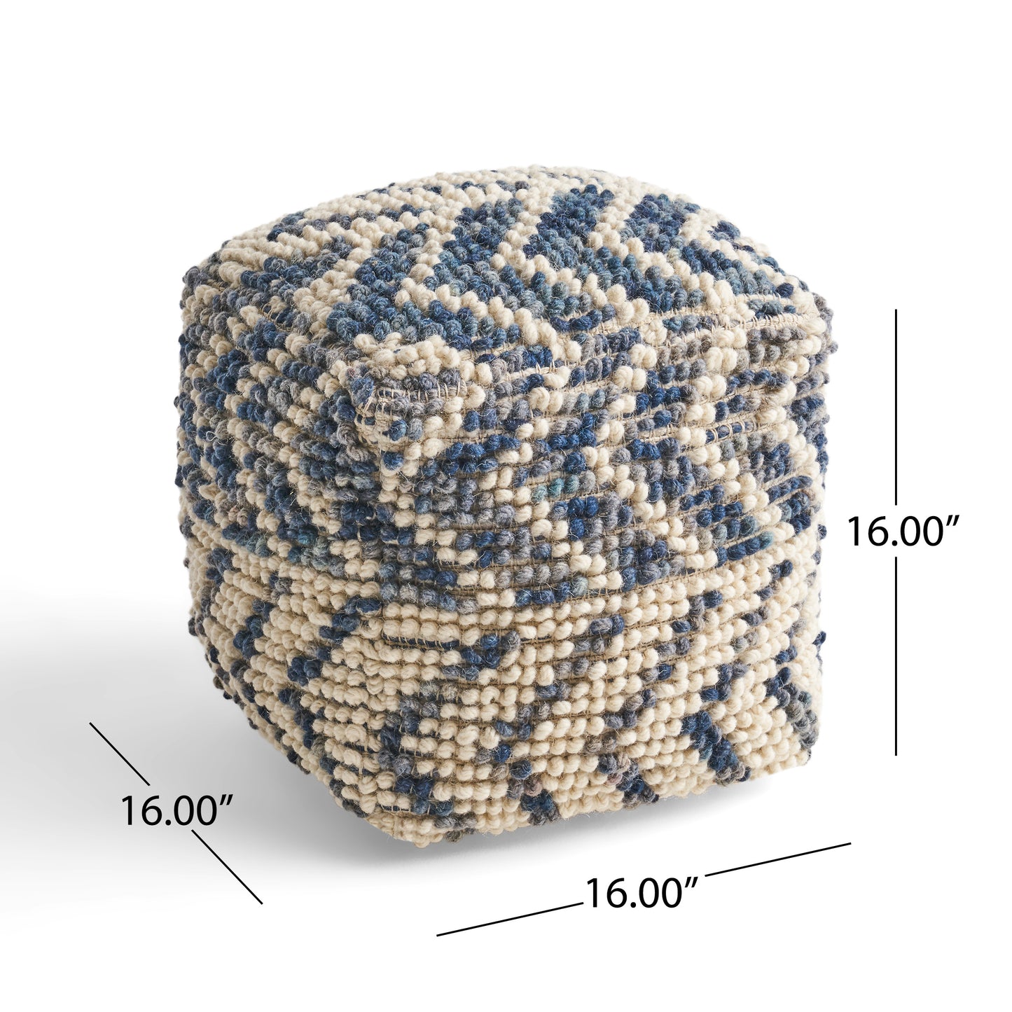Alina Wool and Cotton Pouf - Natural and Blue