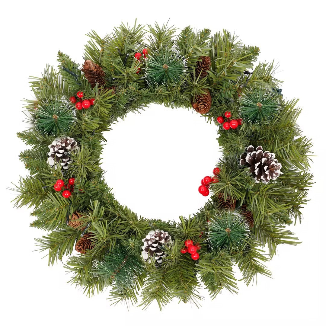 Christmas Holiday 4-Piece Set- Garland, Wreath and Set of 2 Entrance Trees