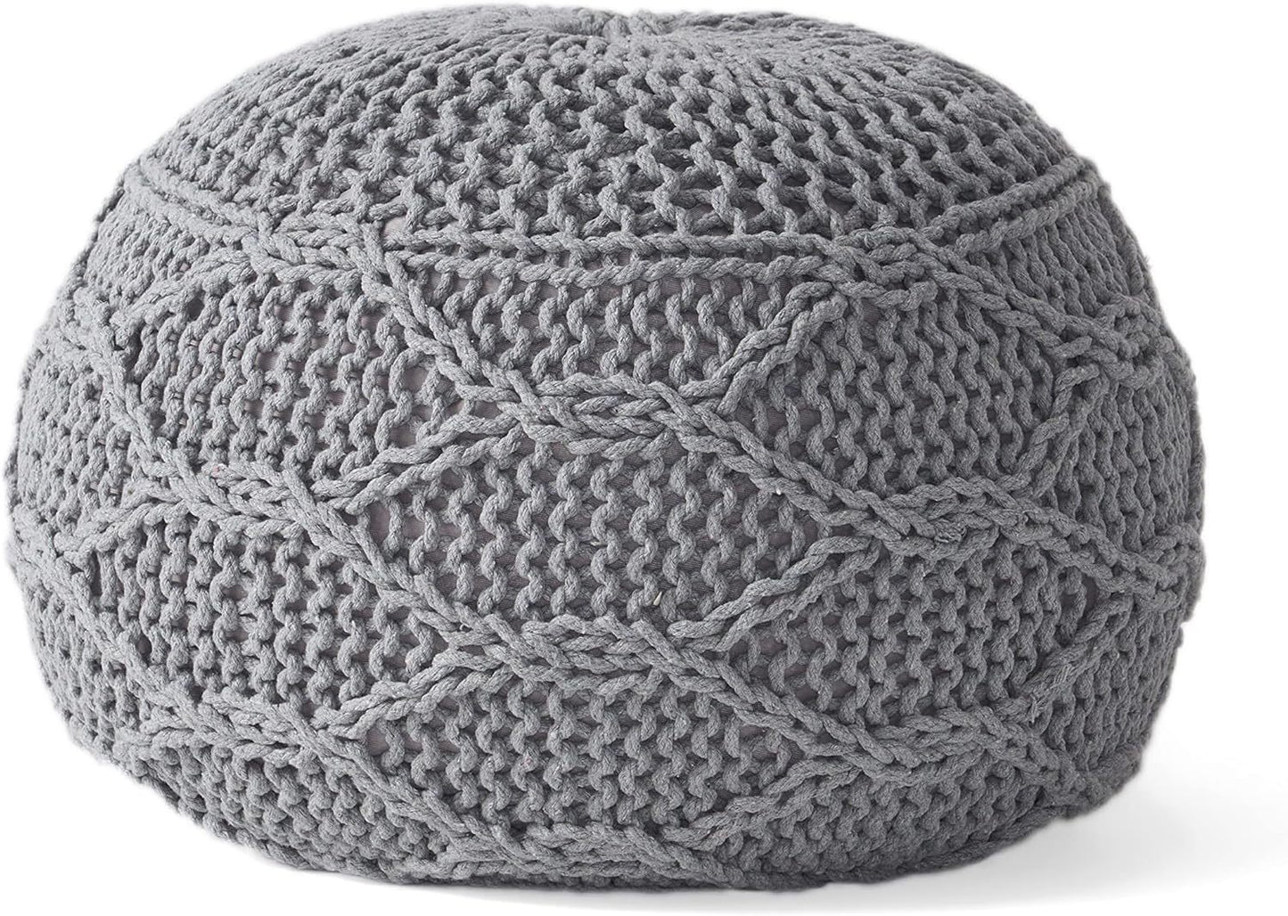 Modern Knit Weave Pouf – Stylish and Functional Comfort- Grey