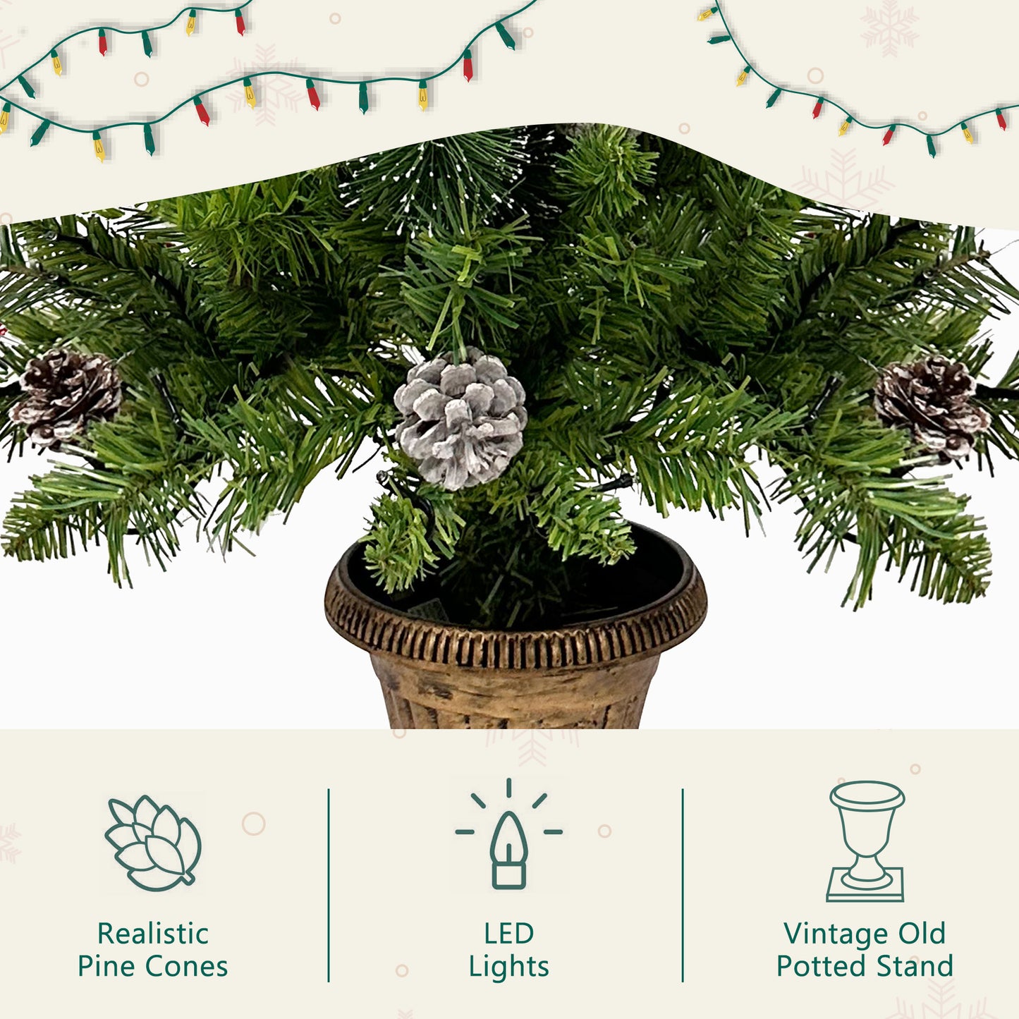 Christmas Holiday 4-Piece Set- Garland, Wreath and Set of 2 Entrance Trees