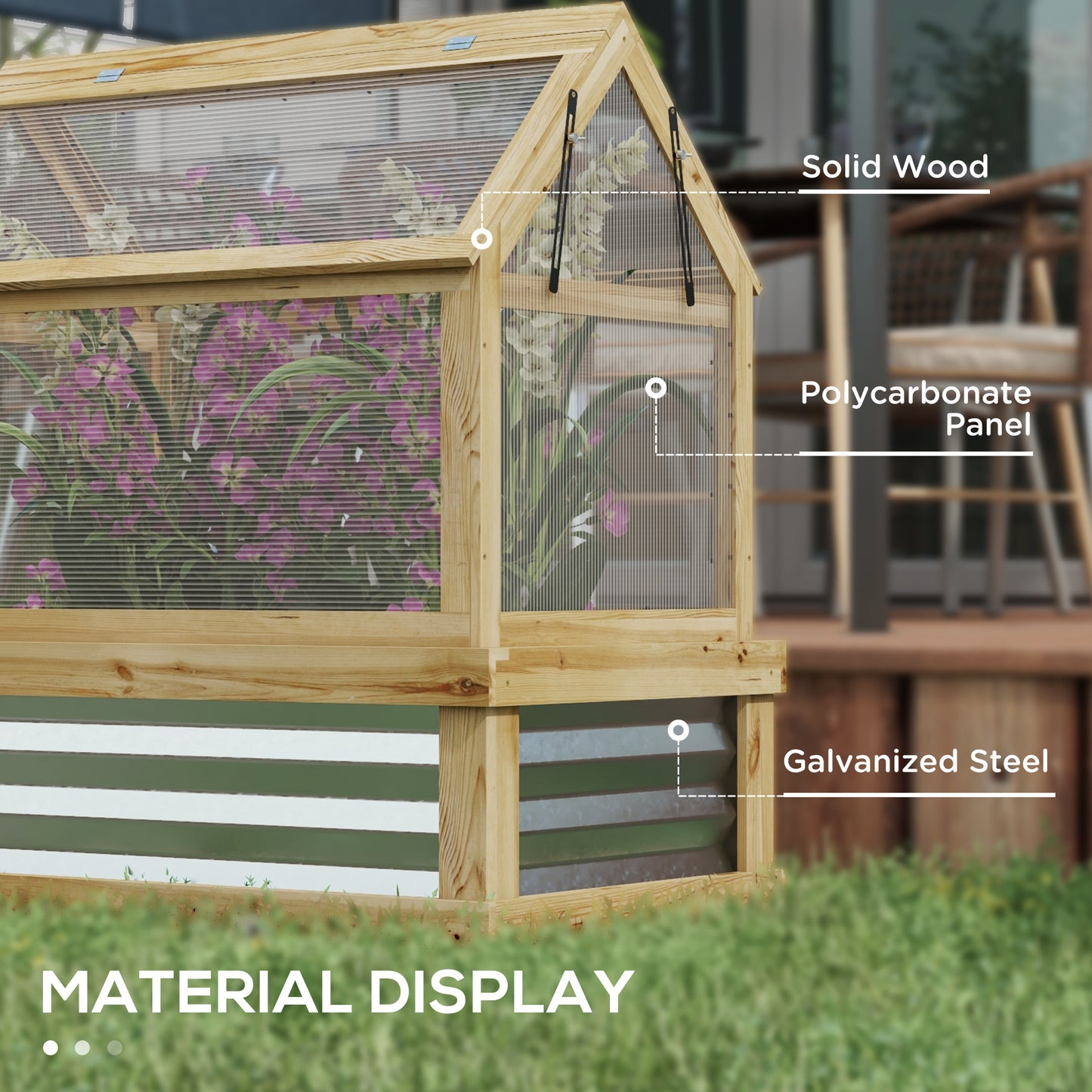 Raised Wooden Cold Frame Greenhouse- 35.5" x 22.5" x 38.25", Natural