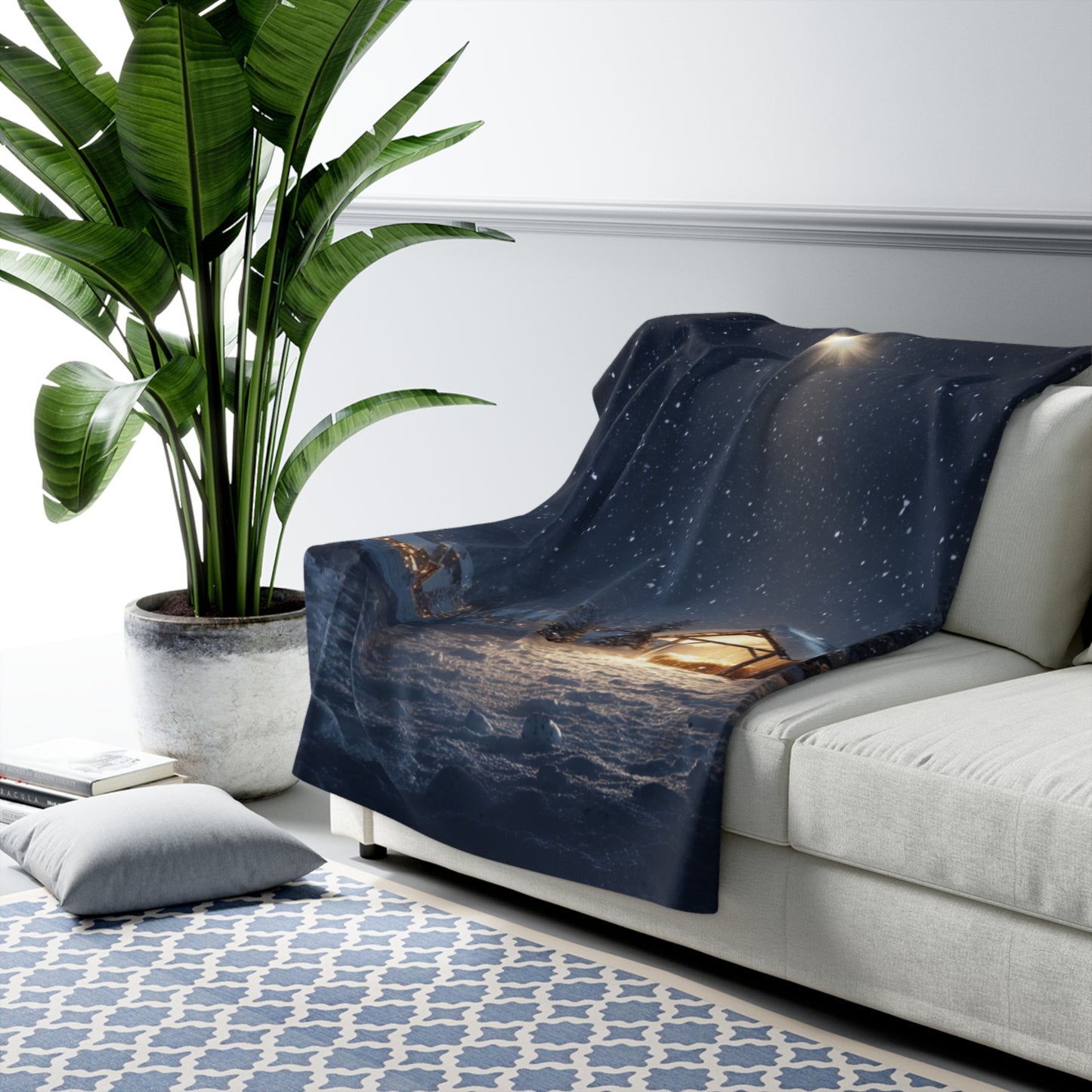 Silent Night Nativity Star of Bethlehem- Sherpa Fleece Blanke