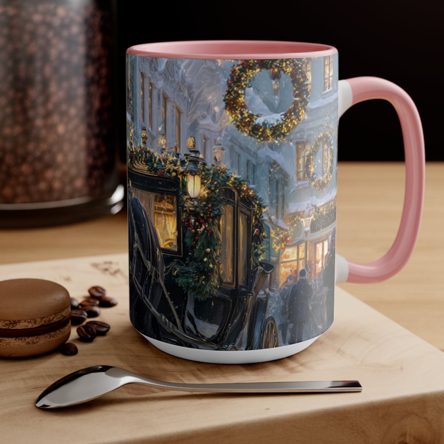 Holiday Horse-Drawn Carriage Accent Mug — Cozy Victorian Christmas Scene
