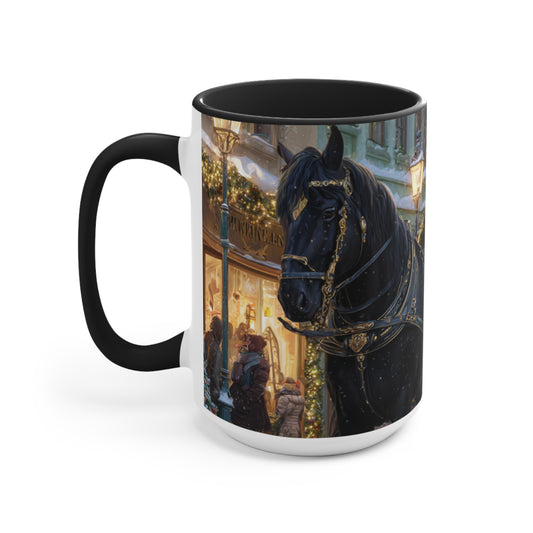 Holiday Horse-Drawn Carriage Accent Mug — Cozy Victorian Christmas Scene