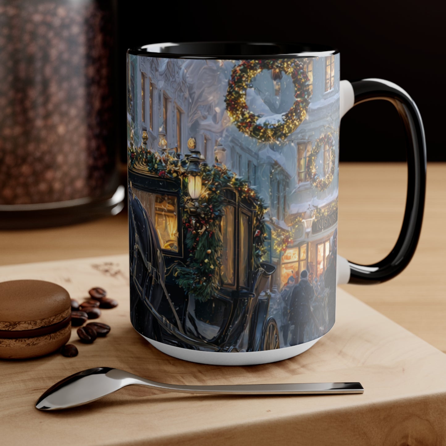 Holiday Horse-Drawn Carriage Accent Mug — Cozy Victorian Christmas Scene