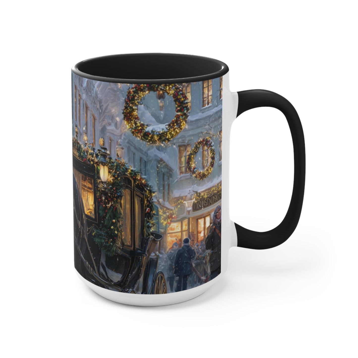Holiday Horse-Drawn Carriage Accent Mug — Cozy Victorian Christmas Scene