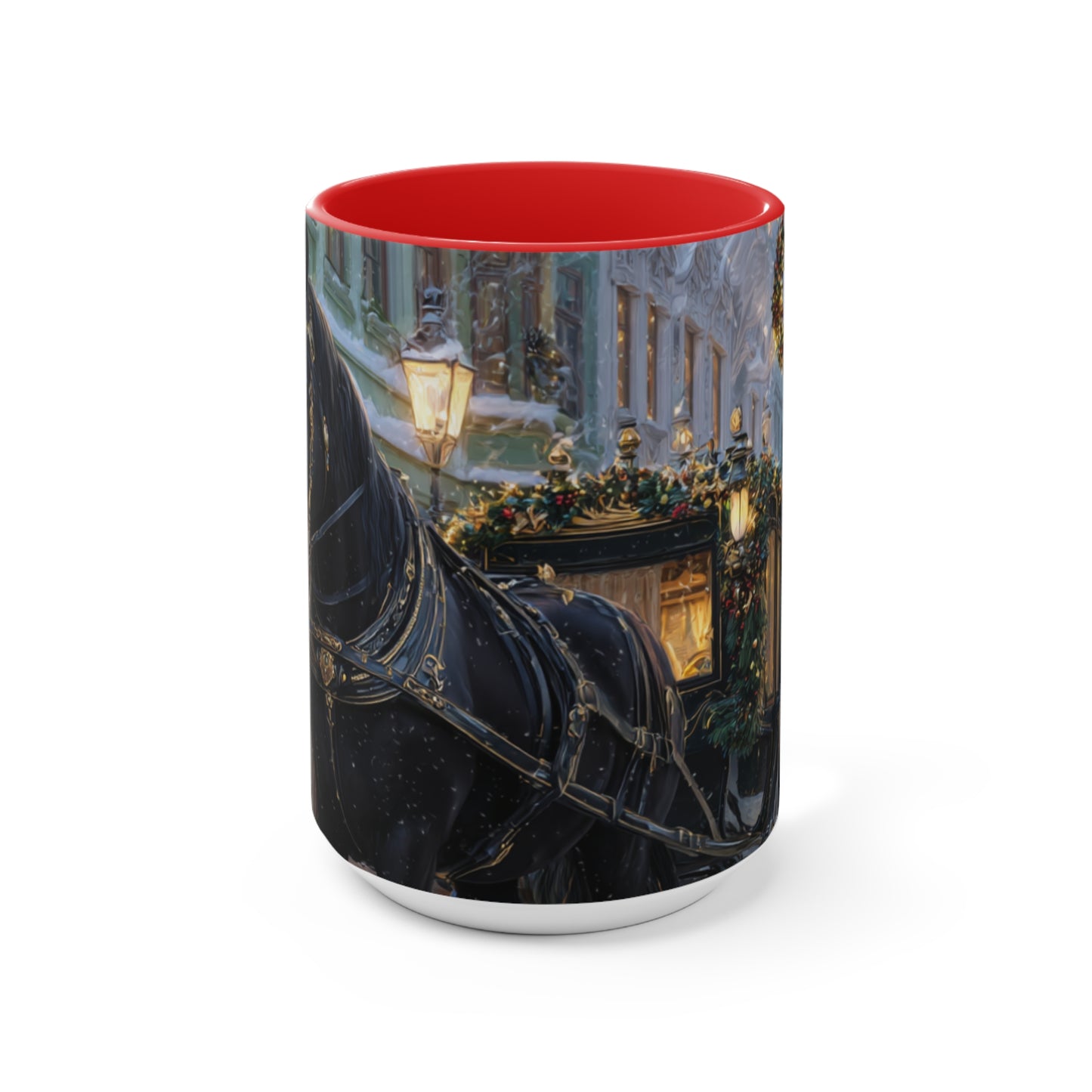 Holiday Horse-Drawn Carriage Accent Mug — Cozy Victorian Christmas Scene