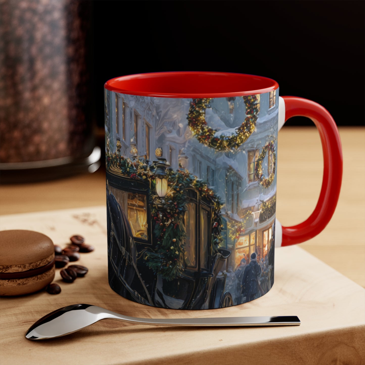 Holiday Horse-Drawn Carriage Accent Mug — Cozy Victorian Christmas Scene