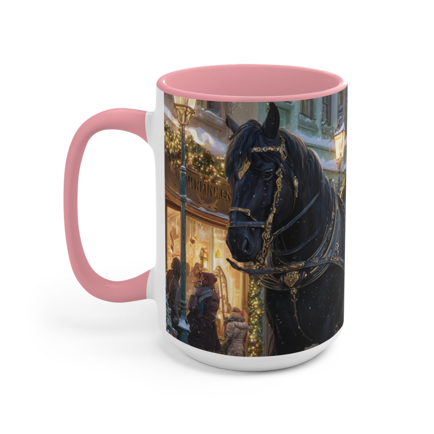 Holiday Horse-Drawn Carriage Accent Mug — Cozy Victorian Christmas Scene