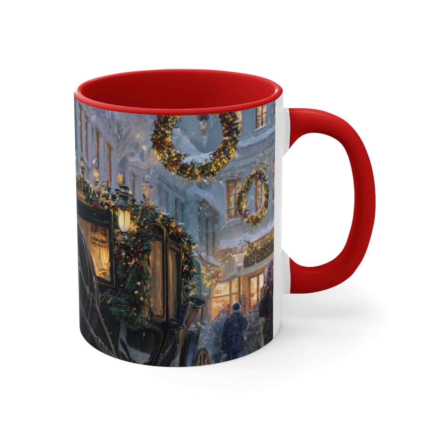 Holiday Horse-Drawn Carriage Accent Mug — Cozy Victorian Christmas Scene