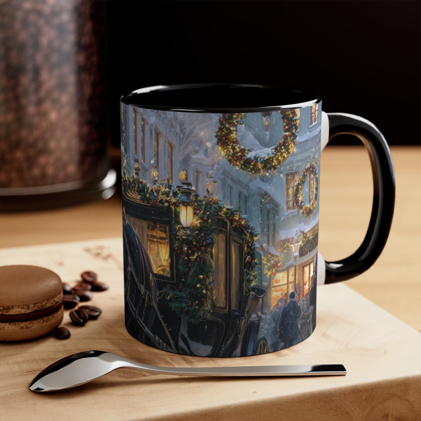 Holiday Horse-Drawn Carriage Accent Mug — Cozy Victorian Christmas Scene