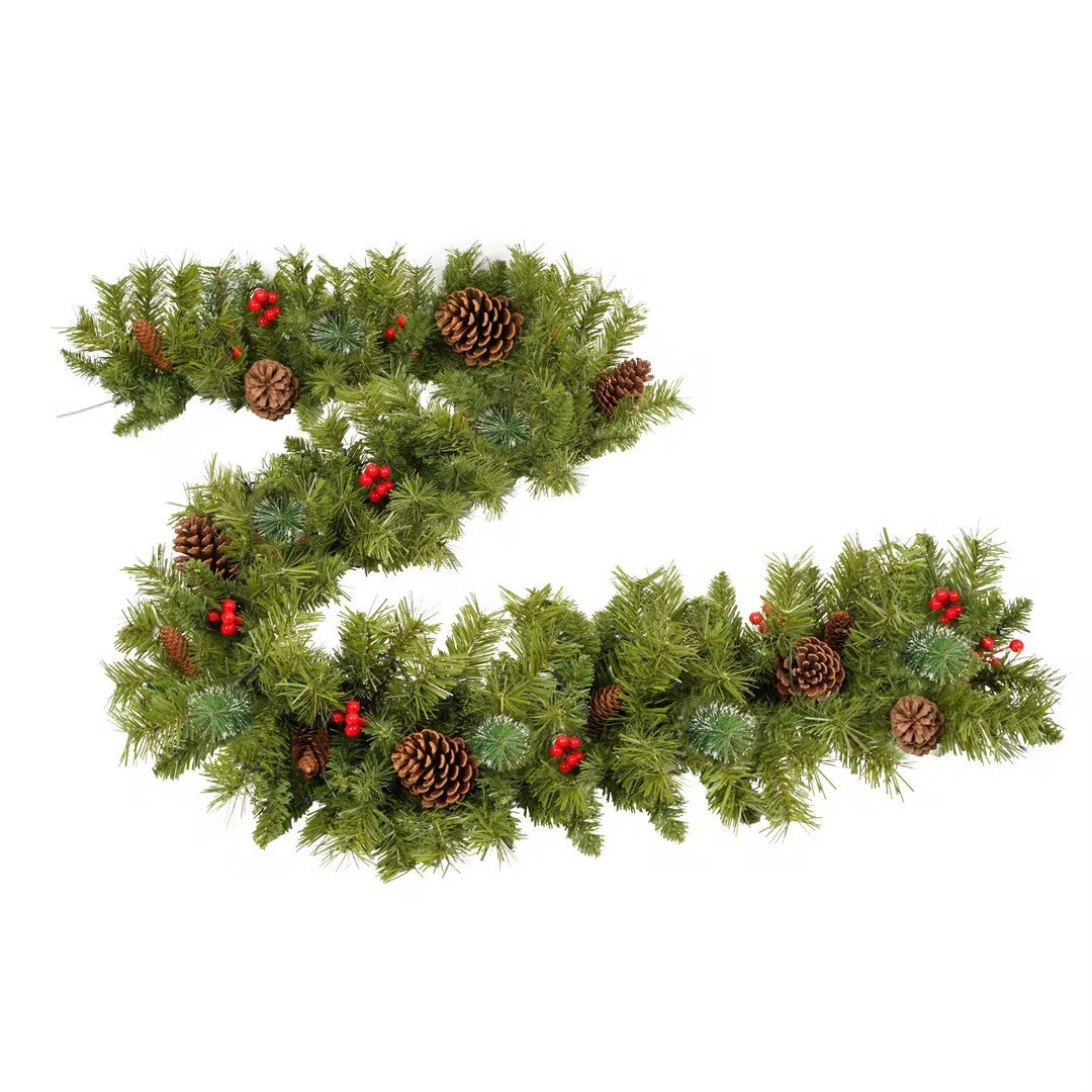 Christmas Holiday 4-Piece Set- Garland, Wreath and Set of 2 Entrance Trees