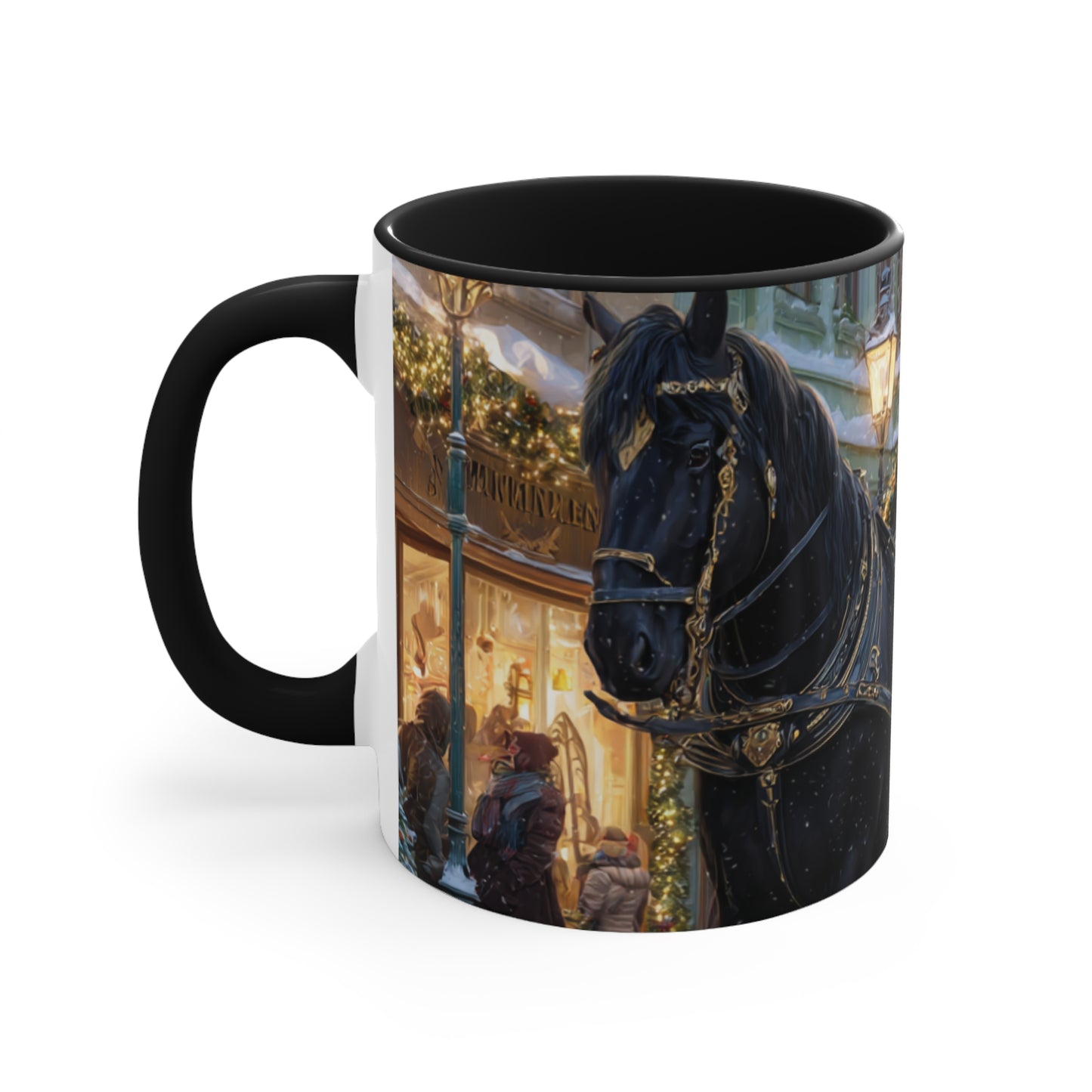 Holiday Horse-Drawn Carriage Accent Mug — Cozy Victorian Christmas Scene