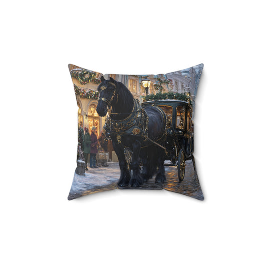 Victorian Horse Carriage Holiday-Throw Pillow
