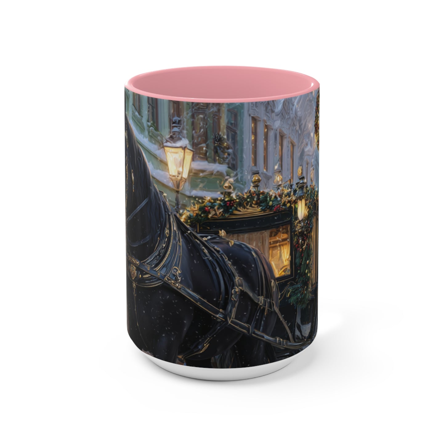 Holiday Horse-Drawn Carriage Accent Mug — Cozy Victorian Christmas Scene