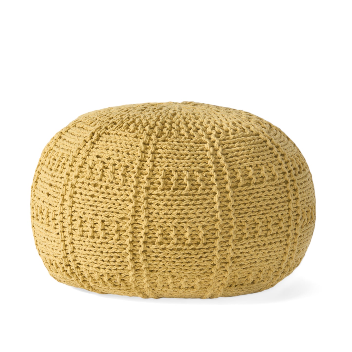 Yuny Knitted Cotton 20 x 20 Round Pouf – Modern Comfort Meets Cozy Style- Yellow