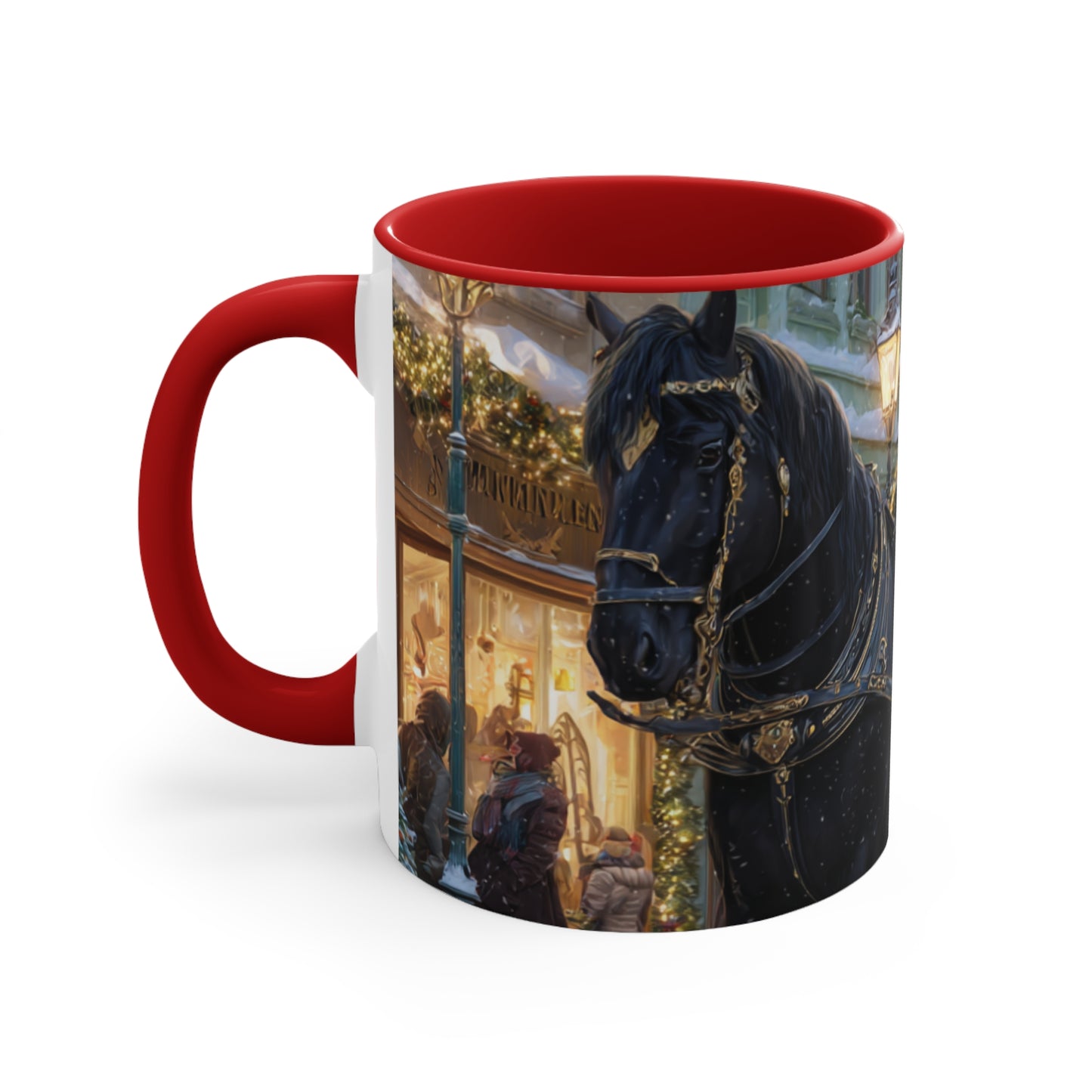 Holiday Horse-Drawn Carriage Accent Mug — Cozy Victorian Christmas Scene