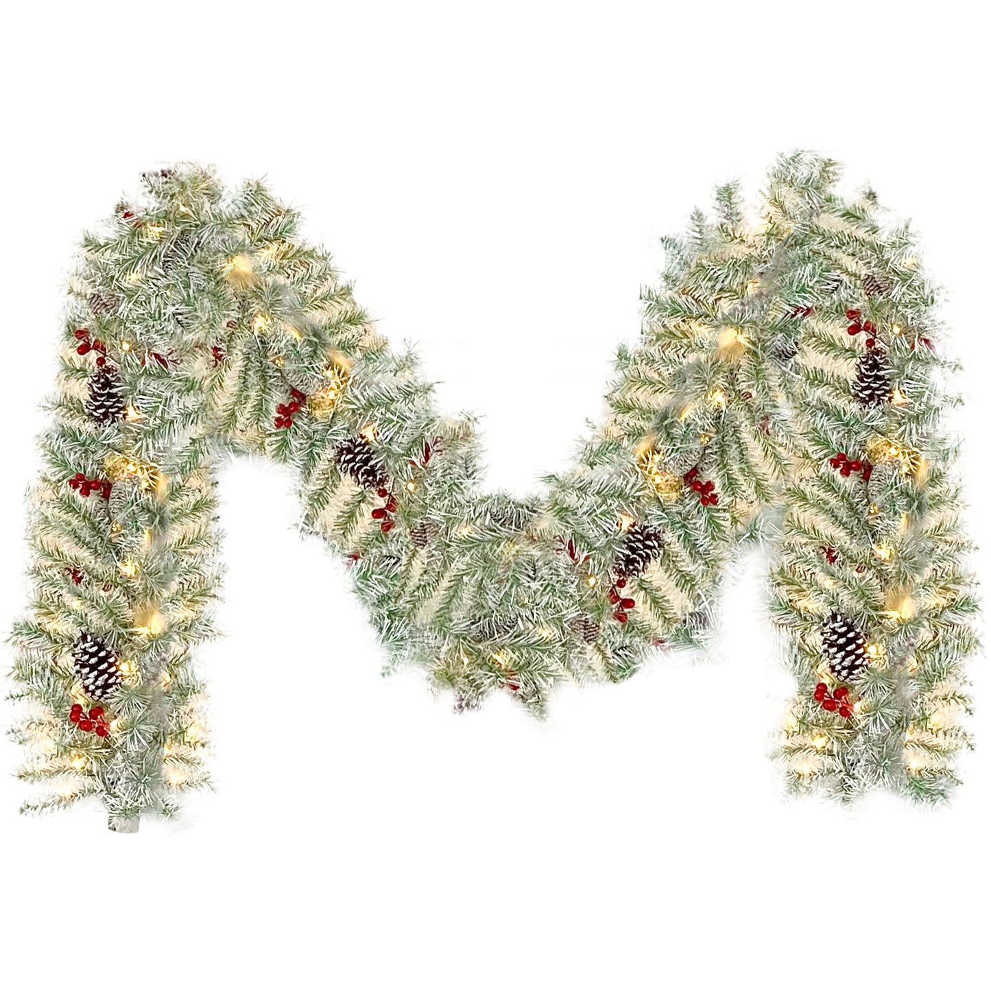 Christmas Holiday 4-Piece Set- Garland, Wreath and Set of 2 Entrance Trees