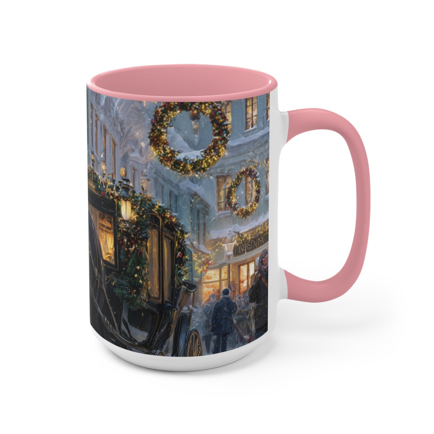 Holiday Horse-Drawn Carriage Accent Mug — Cozy Victorian Christmas Scene