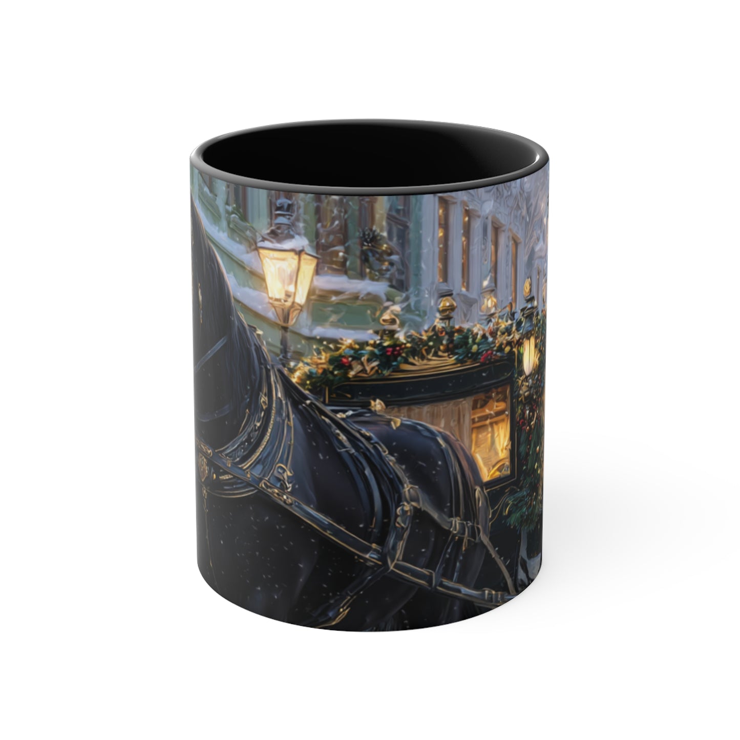 Holiday Horse-Drawn Carriage Accent Mug — Cozy Victorian Christmas Scene