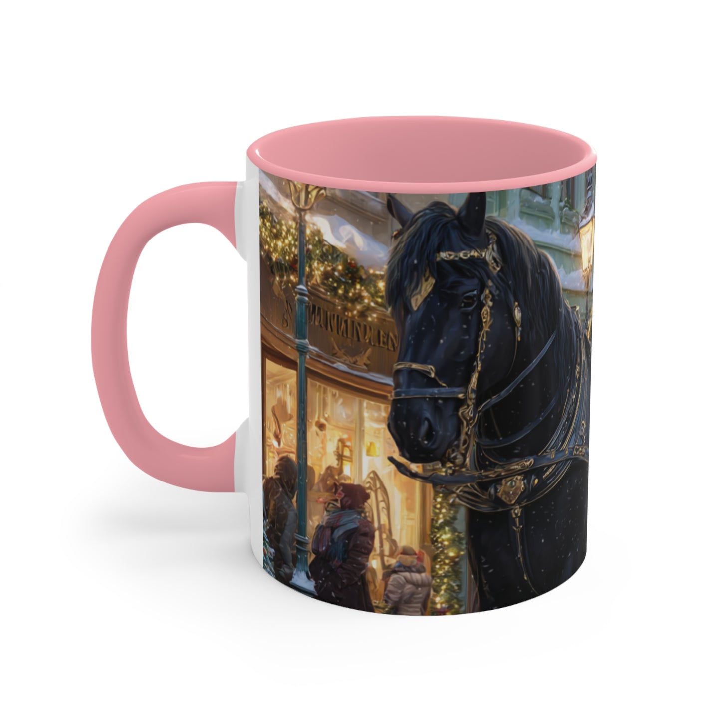 Holiday Horse-Drawn Carriage Accent Mug — Cozy Victorian Christmas Scene