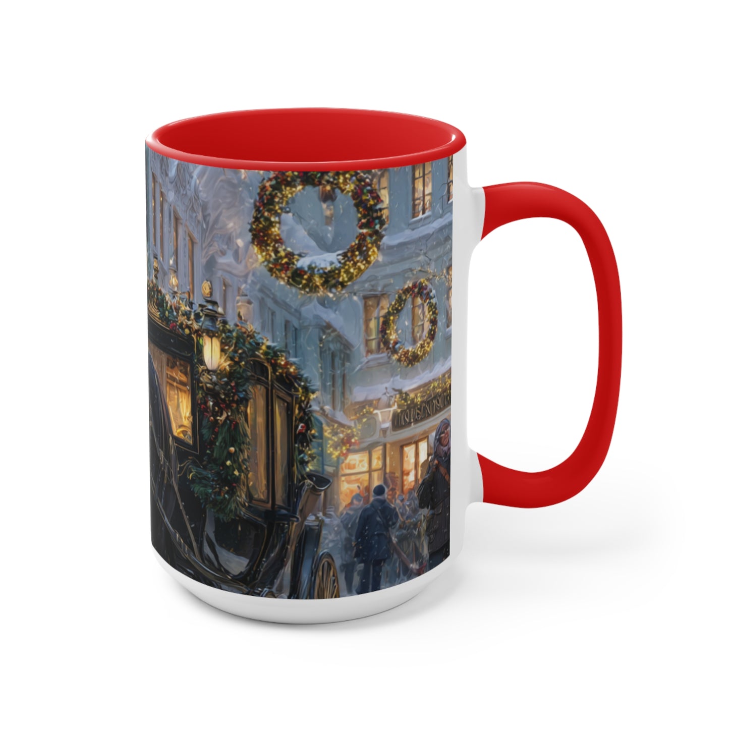 Holiday Horse-Drawn Carriage Accent Mug — Cozy Victorian Christmas Scene