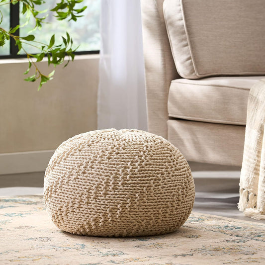 Modern Knit Weave Pouf – Stylish and Functional Comfort - Hazel