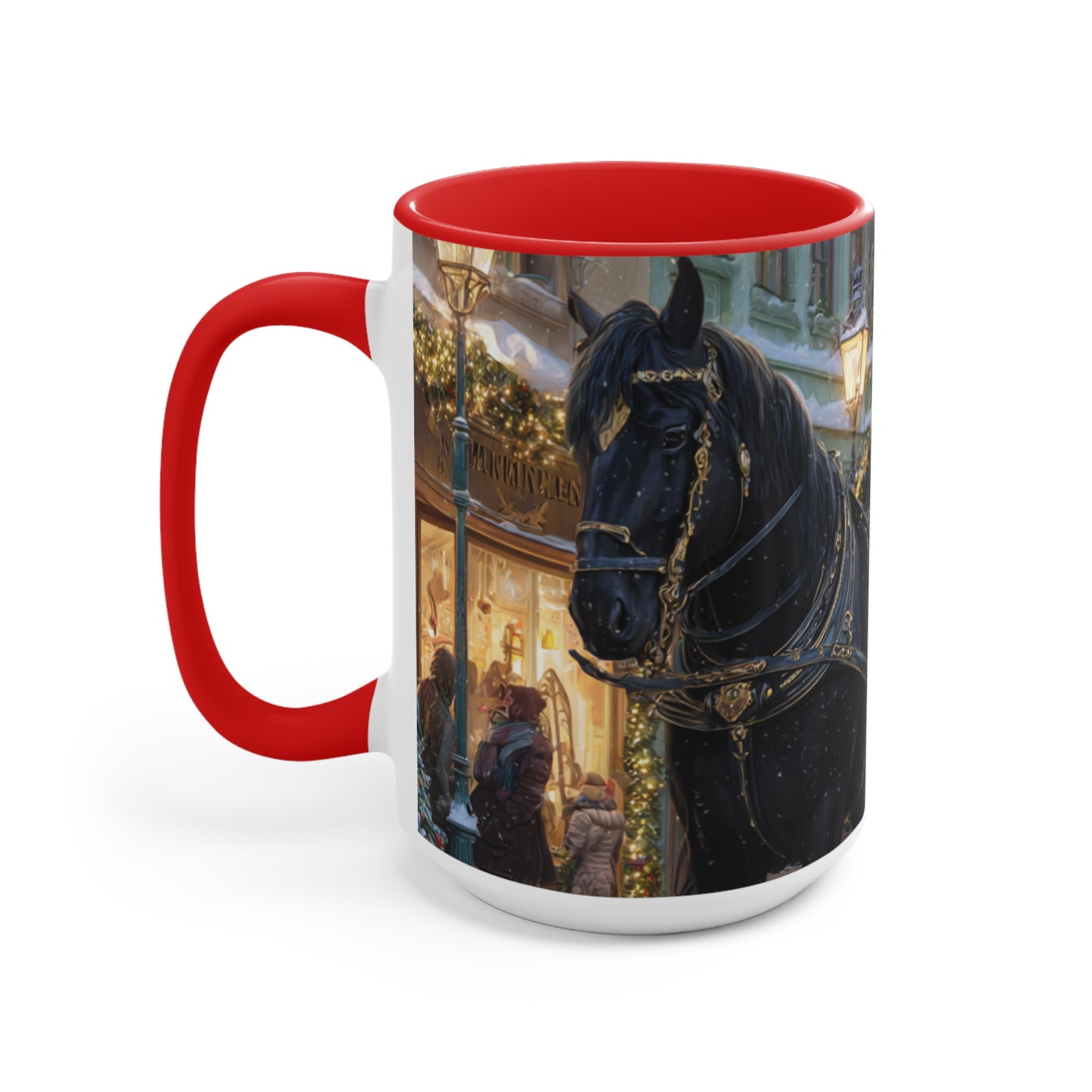 Holiday Horse-Drawn Carriage Accent Mug — Cozy Victorian Christmas Scene