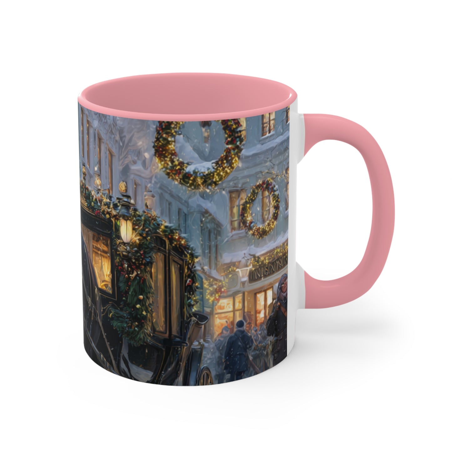 Holiday Horse-Drawn Carriage Accent Mug — Cozy Victorian Christmas Scene