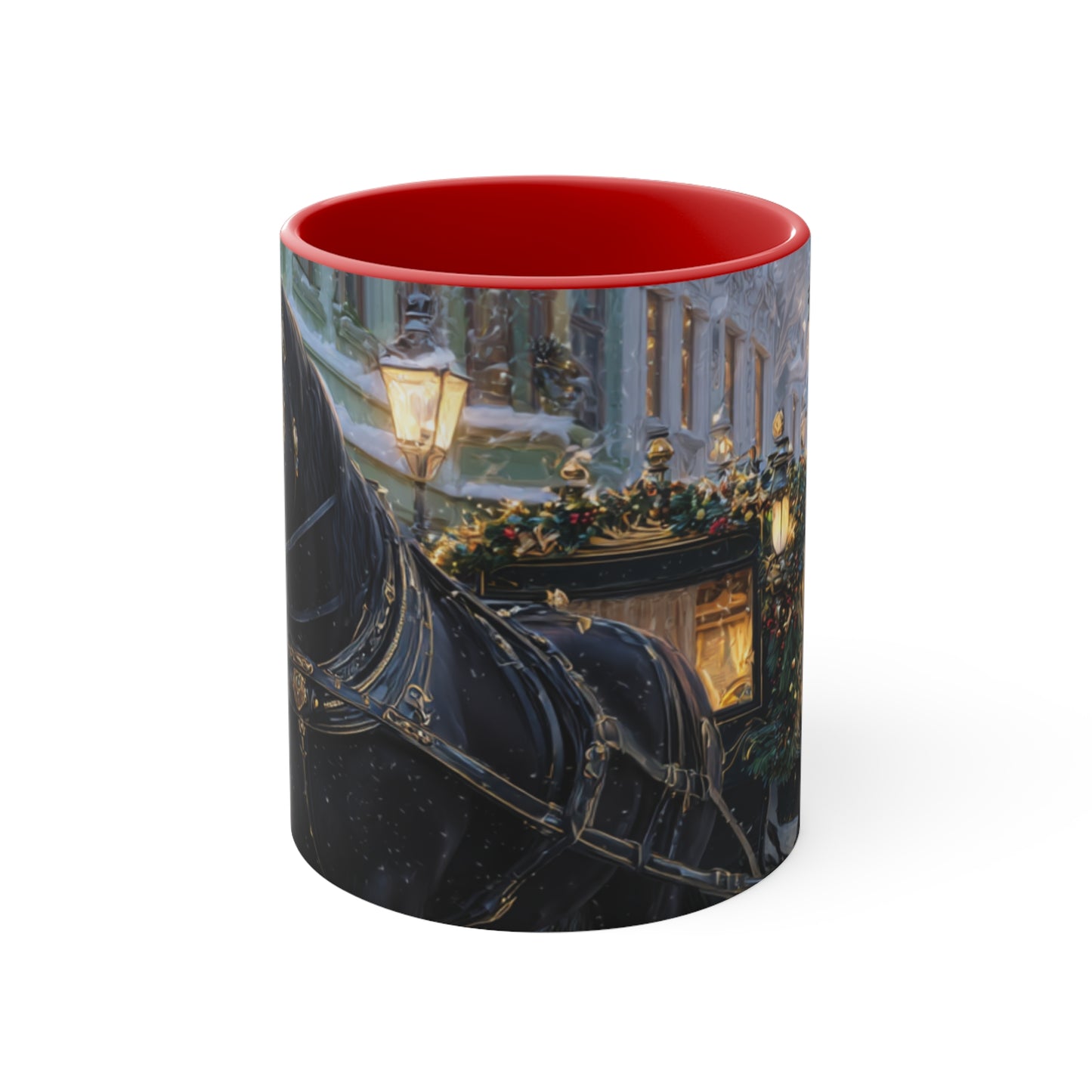 Holiday Horse-Drawn Carriage Accent Mug — Cozy Victorian Christmas Scene