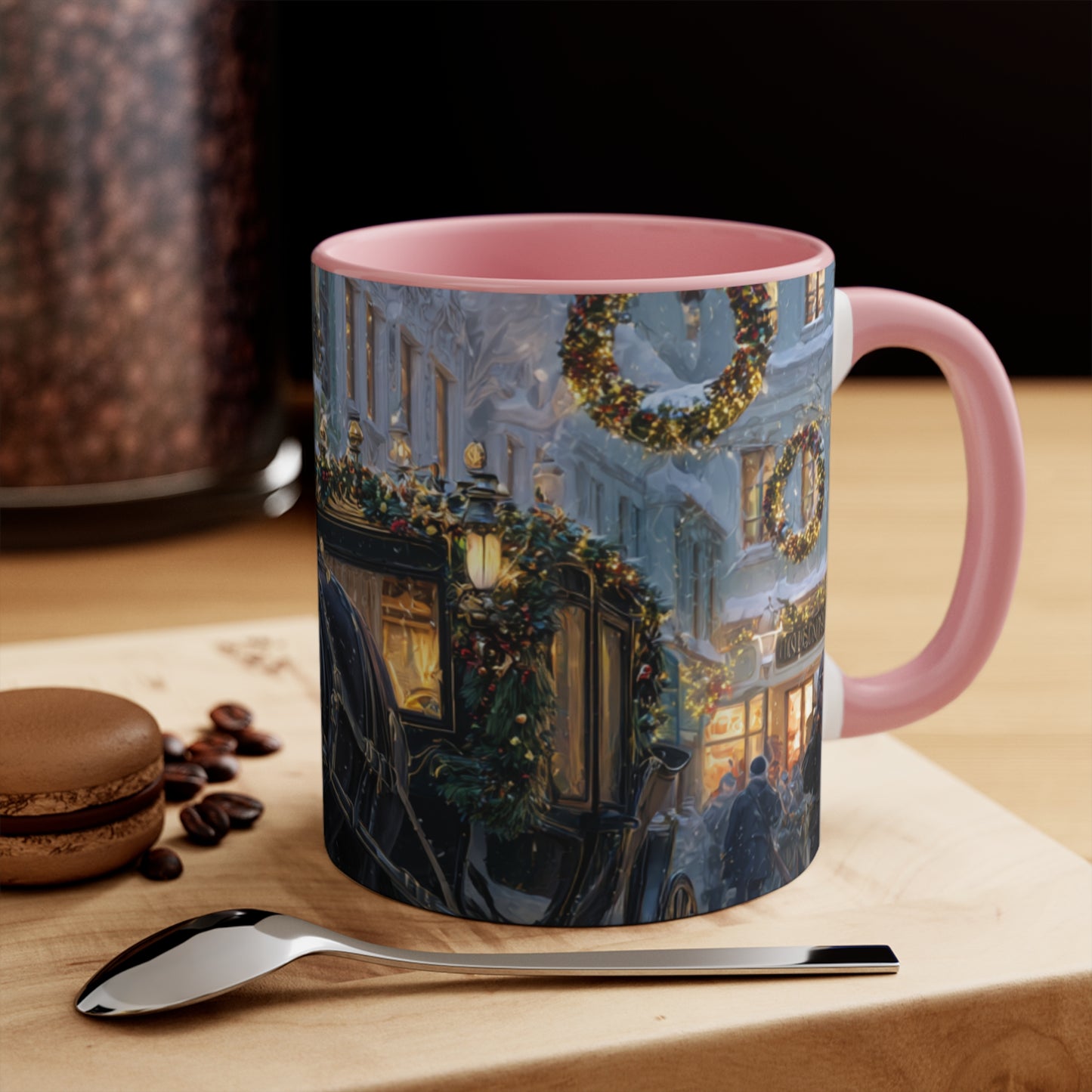 Holiday Horse-Drawn Carriage Accent Mug — Cozy Victorian Christmas Scene