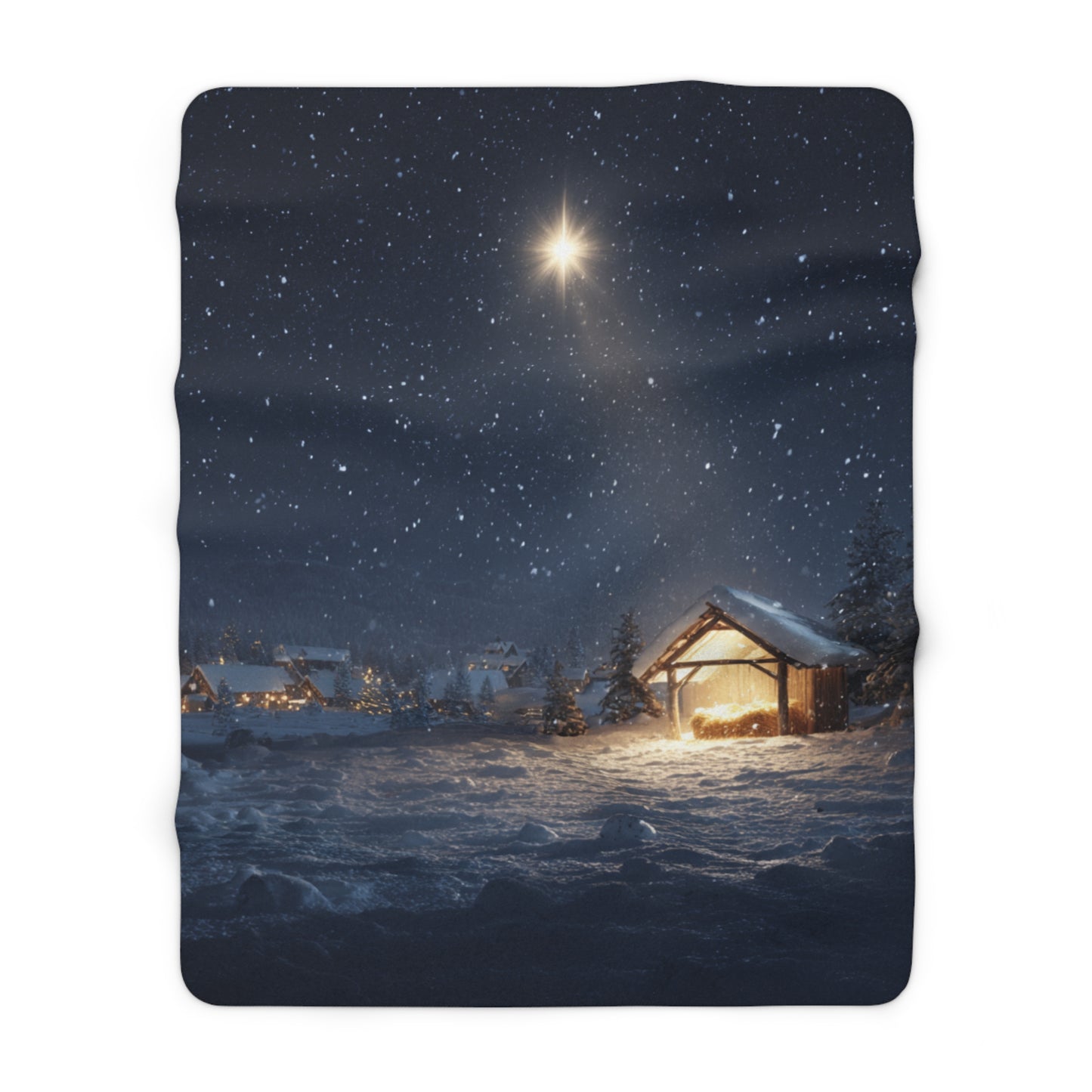 Silent Night Nativity Star of Bethlehem- Sherpa Fleece Blanke
