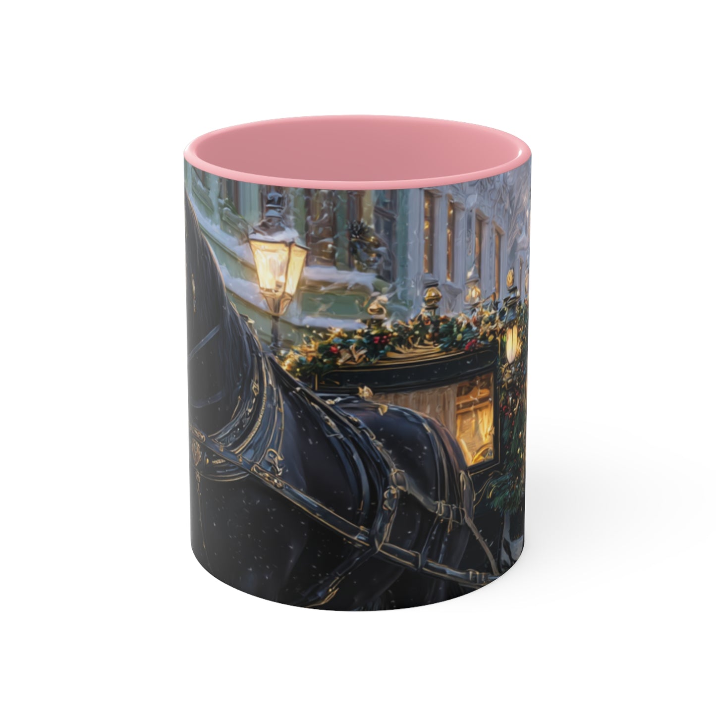 Holiday Horse-Drawn Carriage Accent Mug — Cozy Victorian Christmas Scene
