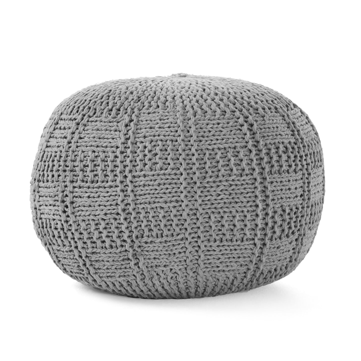 Yuny Knitted Cotton 20 x 20 Round Pouf – Modern Comfort Meets Cozy Style- Grey