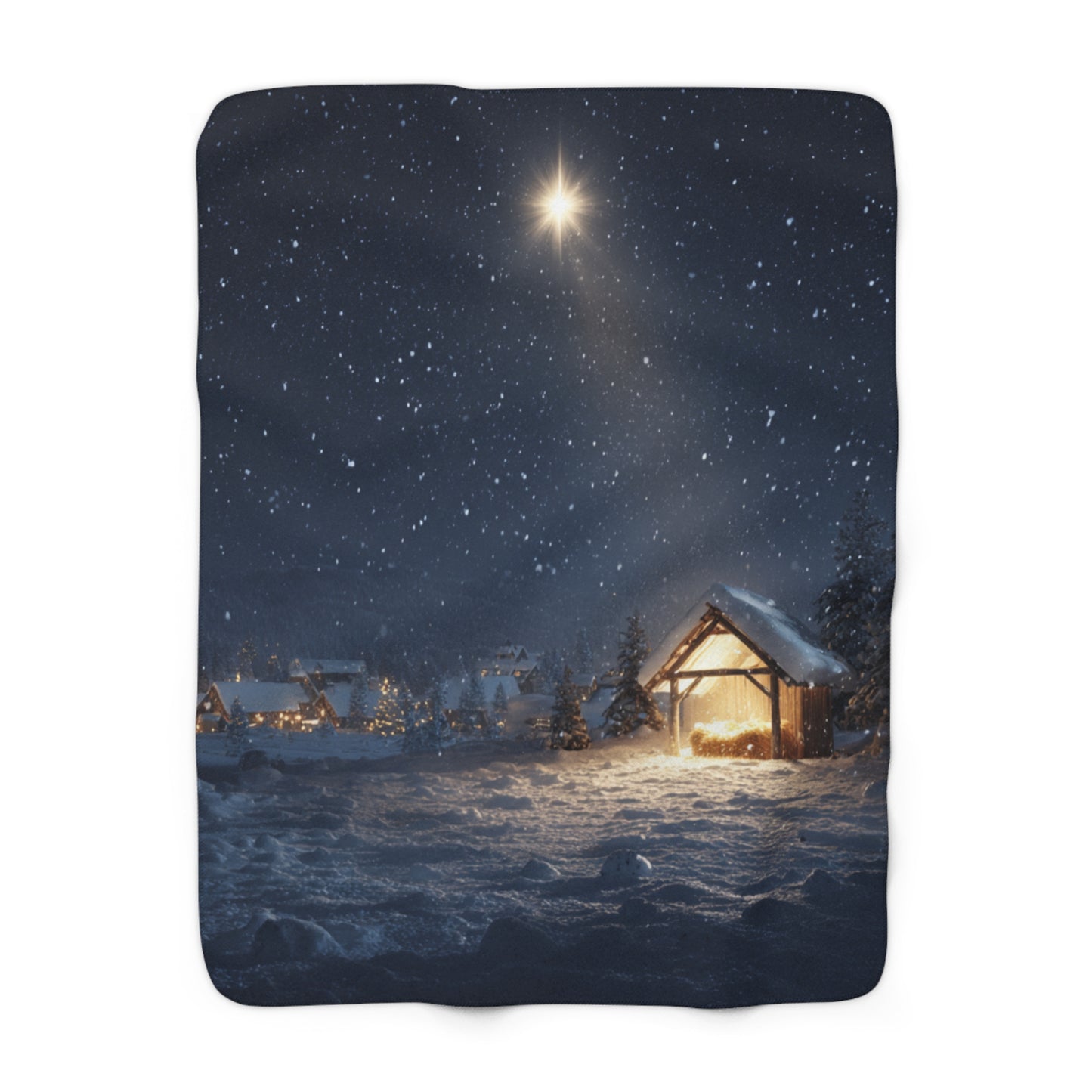 Silent Night Nativity Star of Bethlehem- Sherpa Fleece Blanke