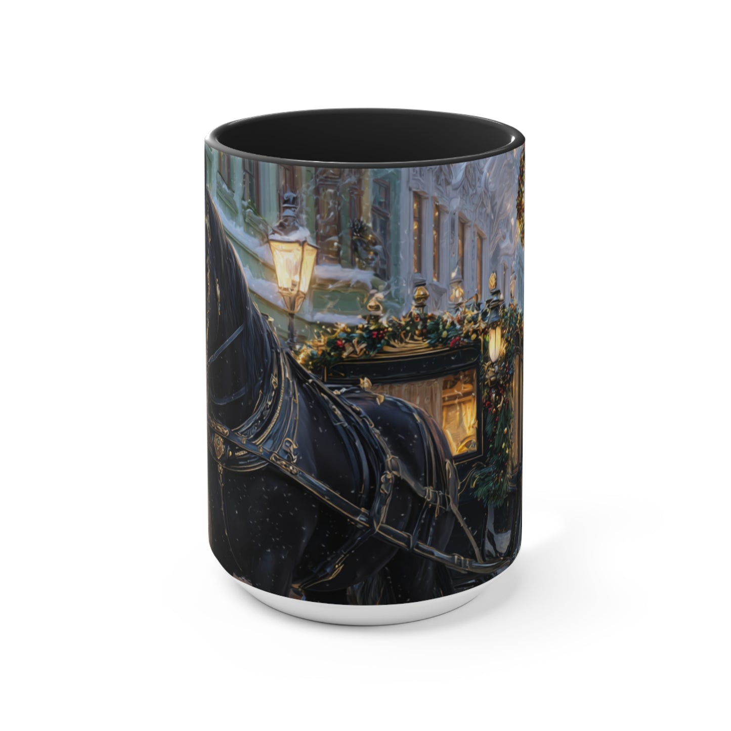 Holiday Horse-Drawn Carriage Accent Mug — Cozy Victorian Christmas Scene