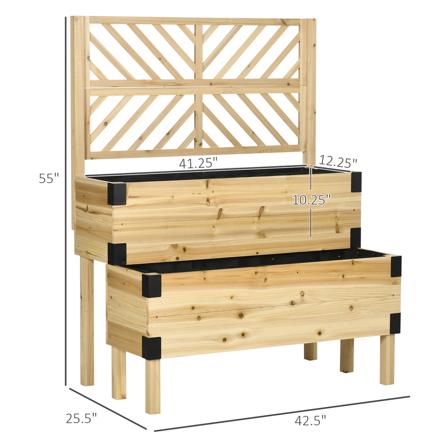 Outsunny 2 Tier Trellis Planter, Wooden Raised Garden Bed