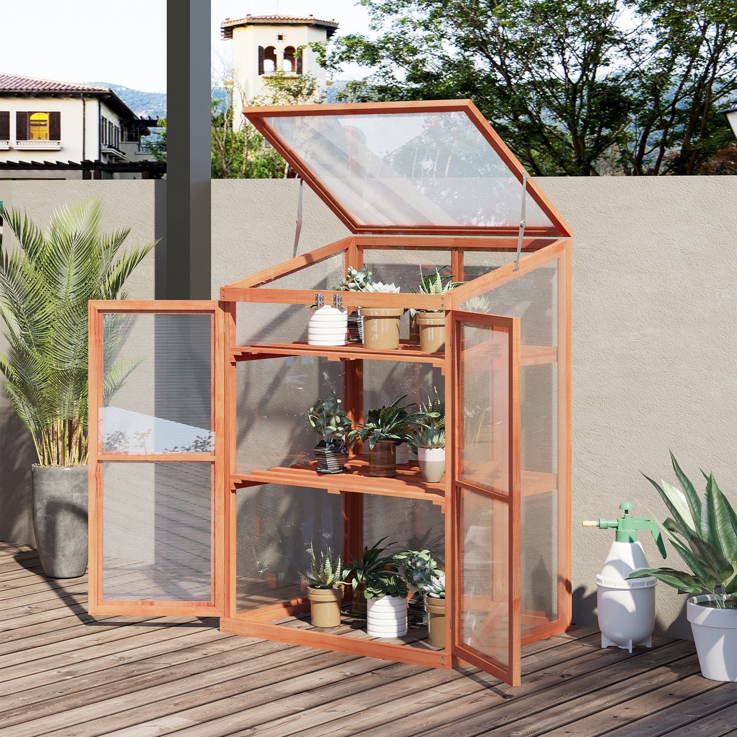 Wooden Cold Frame Mini Greenhouse 30" L x 24" W x 44" H-Natural